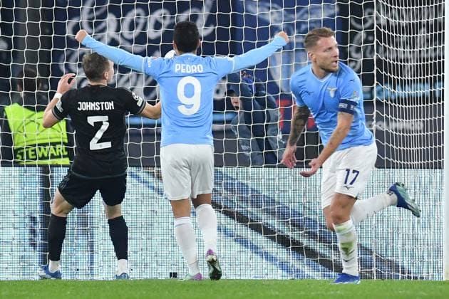 Soccer, Champions League match , Lazio v Celtic Ciro Immobile of SS Lazio celebrates scoring his goal during the Champions League match between Lazio v Celtic at Olympic stadium, Italy, November 28th, 2023. Photographer01 Rome ITALY Lazio  Copyright: xIPAxSport ABACAx
