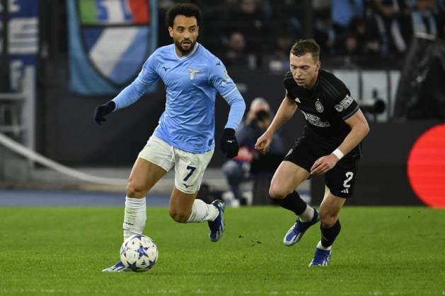 Felipe Anderson of S.S. Lazio and Alistair Johnston of Celtic F.C. during the 5th day of the UEFA Champions League Group E between S.S. Lazio - Celtic F.C. on 28 November 2023 at the Olympic Stadium in Rome, Italy.  Copyright: xDomenicoxCippitelli IPAxSportx x xx IPA_41921090 IPA_Agency_IPA41921090