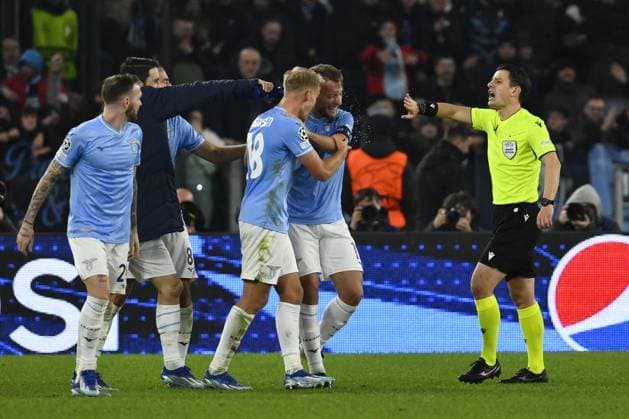 UEFA Champions League football match - SS Lazio vs Celtic FC Ciro Immobile of S.S. Lazio celebrates after scoring 2-0 during the 5th day of the UEFA Champions League Group E between S.S. Lazio - Celtic F.C. on 28 November 2023 at the Olympic Stadium in Rome, Italy. Rome Italy  Copyright: xIPAxSport ABACAx