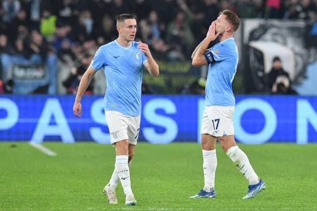 Soccer, Champions League match , Lazio v Celtic Ciro Immobile of SS Lazio celebrates scoring his goal during the Champions League match between Lazio v Celtic at Olympic stadium, Italy, November 28th, 2023. Photographer01 Rome ITALY Lazio  Copyright: xIPAxSport ABACAx
