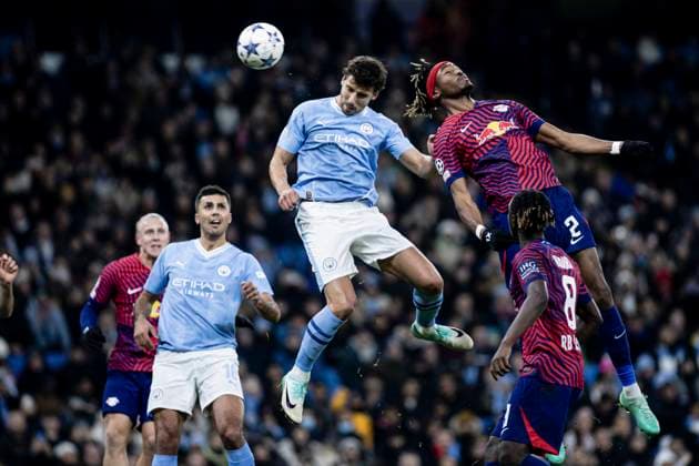 Manchester, England, Nov 28th 2023: Ruben Dias of Man City and Mohamed Simakan of RB Leipzig in action during the UEFA Champions League football match between Manchester City and Red Bull Leipzig at the Etihad Stadium in Manchester. Manchester City won 3-2 (Danilo Fernandes SPP) Copyright: xDaniloxFernandesx xSPPx spp-en-DaFeSp-RC3_ManC_Leipzig_25Nov2023_DANILO_340