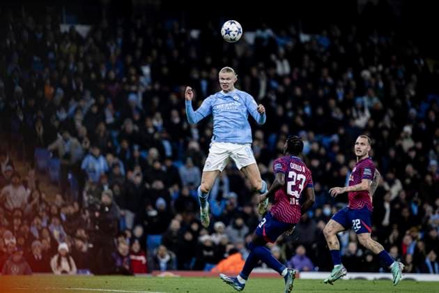 Manchester, England, Nov 28th 2023: Erling Haaland in action during the UEFA Champions League football match between Manchester City and Red Bull Leipzig at the Etihad Stadium in Manchester. Manchester City won 3-2 (Danilo Fernandes SPP) Copyright: xDaniloxFernandesx xSPPx spp-en-DaFeSp-RC3_ManC_Leipzig_25Nov2023_DANILO_345