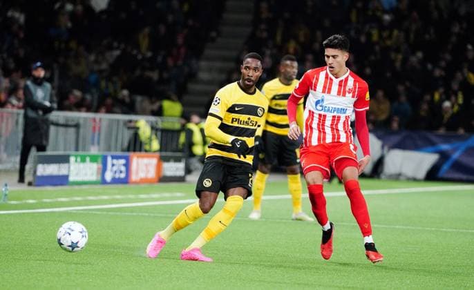 Photo Manuel Geisser 28 11 2023 Football Men UEFA Champions League Season 2023 2024 BSC Young Boys Bern Red Star Belgrade Picture Marko Stamenic Red Star Belgrade vs Ulisses Garcia YB I Action duel
