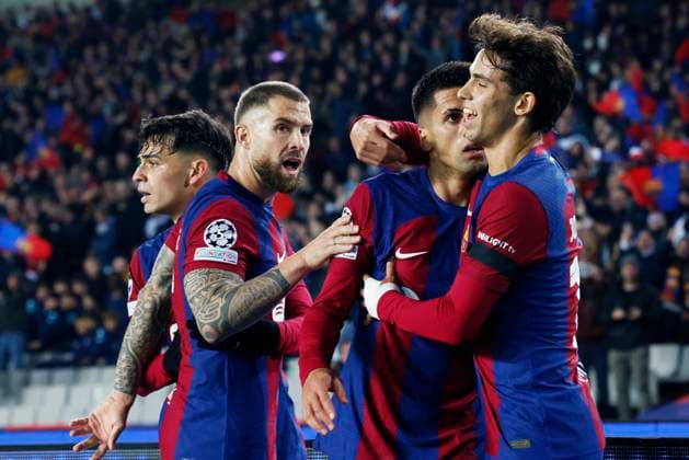 Inigo Martinez, Joao Cancelo, Joao Felix (Barcelona), NOVEMBER 28, 2023 - Football Soccer : UEFA Champions League Group H match between FC Barcelona, Barca 2-1 FC Porto at the Estadi Olimpic Lluis Companys in Barcelona, Spain. Noxthirdxpartyxsales  (236930235)