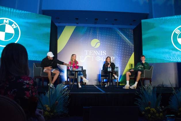 November 29, 2023, Mexico City, Ciudad de Mexico, Mexico: November 28, 2023, Mexico City, Mexico: Maria Sakkari of Greece, Caroline Wozniacki of Denmark, Carlos Alcaraz of Spain, Tommy Paul of USA speak to the media during a press conference, PK, Pressekonferenz prior to the Tennisfest GNP 2023 at Hayat Regency Hotel. on November 28, 2023 in Mexico City, Mexico. Mexico City Mexico - ZUMAe321 20231129_zsa_e321_004 Copyright: xCarlosxTischler xEyepixxGroupx