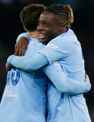 Sport Bilder des Tages MANCHESTER, ENGLAND - NOVEMBER 28: Jeremy Doku of Manchester City during the UEFA Champions League match between Manchester City and Rb Leipzig at Etihad Stadium on November 28, 2023 in Manchester, England SPO 