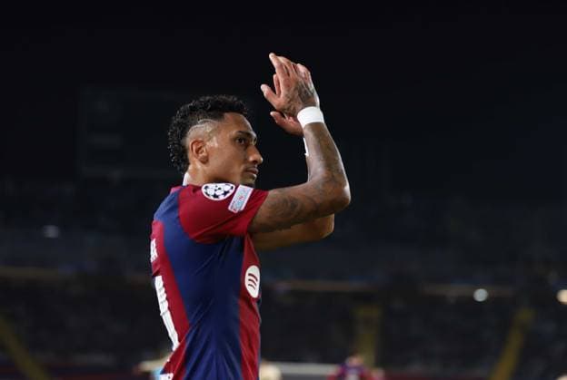 November 28, 2023, Sabadell, Barcelona, Spain: Barcelona Spain 28.11.2023 Raphinha FC Barcelona, Barca ) gestures during the UEFA Champions League between FC Barcelona and FC Porto at Estadi Olimpic Lluis Companys on 28 November 2023 in Barcelona. Sabadell Spain - ZUMAu50_ 20231128_zsp_u50_055 Copyright: xXavixUrgelesx