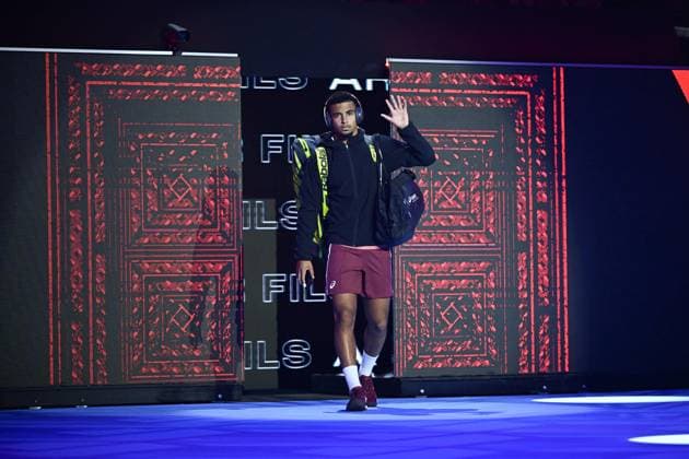 ATP, Tennis Herren NextGen - Jeddah Arthur Fils (FRA) during his first round match at the 2023 ATP NextGen at the King Abdullah Sports City in Jeddah, Saudi Arabia, on November 28, 2023. Photo by Corinne Dubreuil ABACAPRESS.COM Jeddah Saudi Arabia  Copyright: xDubreuilxCorinne ABACAx