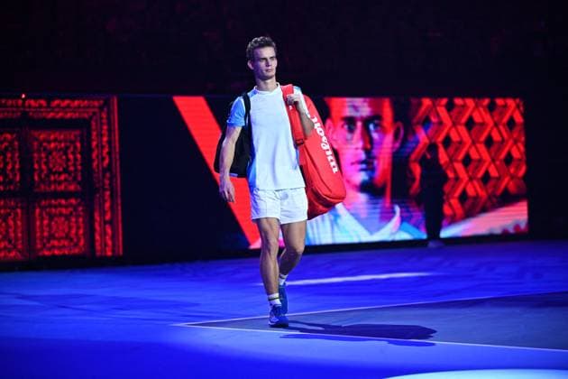 ATP, Tennis Herren NextGen - Jeddah Luca Van Assche (FRA) during his first round match at the 2023 ATP NextGen at the King Abdullah Sports City in Jeddah, Saudi Arabia, on November 28, 2023. Photo by Corinne Dubreuil ABACAPRESS.COM Jeddah Saudi Arabia  Copyright: xDubreuilxCorinne ABACAx