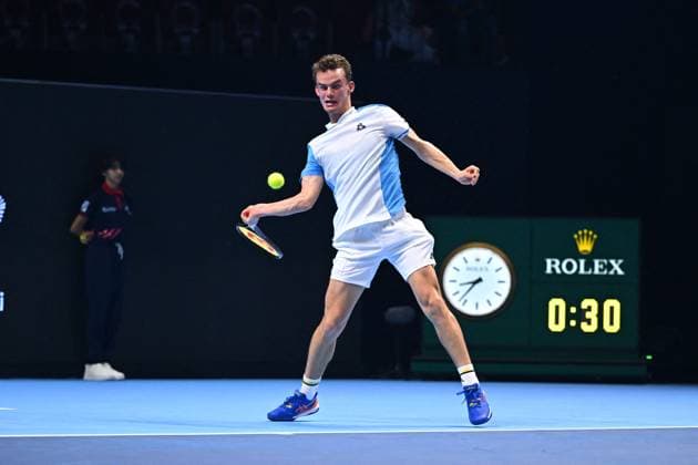 ATP, Tennis Herren NextGen - Jeddah Luca Van Assche (FRA) during his first round match at the 2023 ATP NextGen at the King Abdullah Sports City in Jeddah, Saudi Arabia, on November 28, 2023. Photo by Corinne Dubreuil ABACAPRESS.COM Jeddah Saudi Arabia  Copyright: xDubreuilxCorinne ABACAx