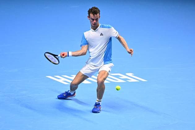 ATP, Tennis Herren NextGen - Jeddah Luca Van Assche (FRA) during his first round match at the 2023 ATP NextGen at the King Abdullah Sports City in Jeddah, Saudi Arabia, on November 28, 2023. Photo by Corinne Dubreuil ABACAPRESS.COM Jeddah Saudi Arabia  Copyright: xDubreuilxCorinne ABACAx