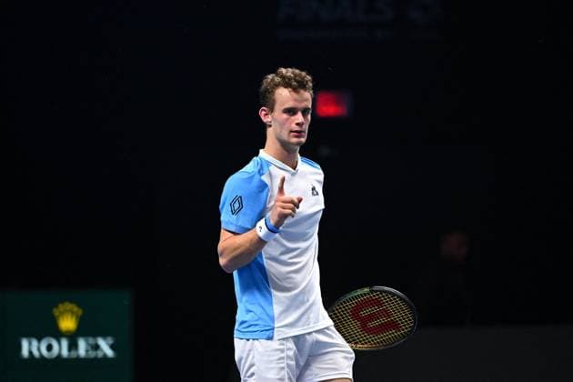 ATP, Tennis Herren NextGen - Jeddah Luca Van Assche (FRA) during his first round match at the 2023 ATP NextGen at the King Abdullah Sports City in Jeddah, Saudi Arabia, on November 28, 2023. Photo by Corinne Dubreuil ABACAPRESS.COM Jeddah Saudi Arabia  Copyright: xDubreuilxCorinne ABACAx