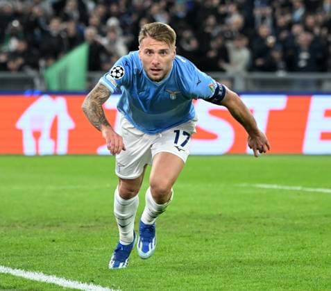 (231129) -- ROME, Nov. 29, 2023 -- Lazio s Ciro Immobile celebrates his first goal during the UEFA Champions League Group E match between Lazio and Celtic in Rome, Italy, Nov. 28, 2023. (Photo by Xinhua) (SP)ITALY-ROME-UEFA CHAMPIONS-LAZIO VS CELTIC AugustoxCasasoli 