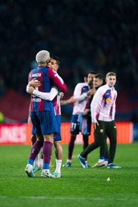 (231129) -- BARCELONA, Nov. 29, 2023 -- Ronald Araujo (L) and Joao Cancelo of Barcelona celebrate victory after the UEFA Champions League Group H match between FC Barcelona, Barca and FC Porto in Barcelona, Spain, on Nov. 28, 2023. (Photo by Xinhua) (SP)SPAIN-BARCELONA-FOOTBALL-UEFA CHAMPIONS LEAGUE-BARCELONA VS FC PORTO JoanxGosa 