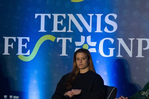 Tennisfest GNP press conference, PK, Pressekonferenz - Mexico Maria Sakkari of Greece, speaks to the media during a press conference prior to the Tennisfest GNP 2023 at Hayat Regency Hotel on November 28, 2023 in Mexico City, Mexico. Photo by Carlos Tischler Eyepix Group ABACAPRESS.COM Mexico City Mexico  Copyright: xTischlerxCarlos Eyepix ABACAx