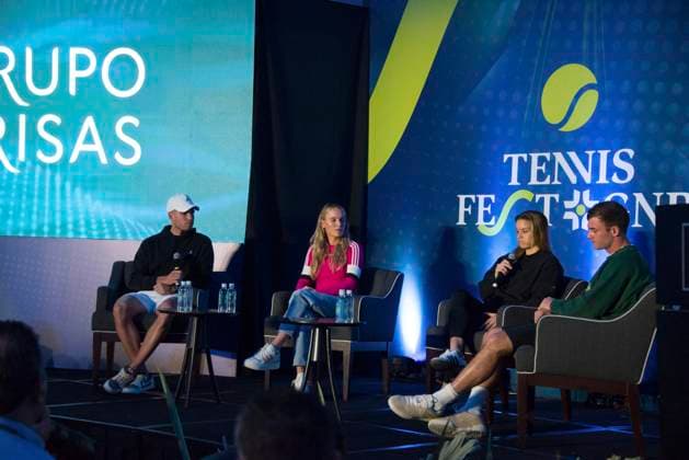 Tennisfest GNP press conference, PK, Pressekonferenz - Mexico Maria Sakkari of Greece, Caroline Wozniacki of Denmark, Carlos Alcaraz of Spain, Tommy Paul of USA speak to the media during a press conference prior to the Tennisfest GNP 2023 at Hayat Regency Hotel on November 28, 2023 in Mexico City, Mexico. Photo by Carlos Tischler Eyepix Group ABACAPRESS.COM Mexico City Mexico  Copyright: xTischlerxCarlos Eyepix ABACAx