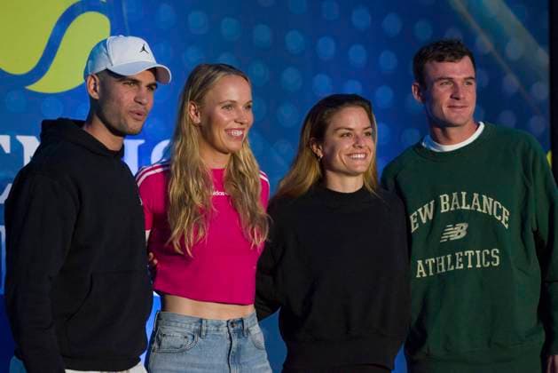 Tennisfest GNP press conference, PK, Pressekonferenz - Mexico Maria Sakkari of Greece, Caroline Wozniacki of Denmark, Carlos Alcaraz of Spain, Tommy Paul of USA pose for photos during a press conference prior to the Tennisfest GNP 2023 at Hayat Regency Hotel on November 28, 2023 in Mexico City, Mexico. Photo by Carlos Tischler Eyepix Group ABACAPRESS.COM Mexico City Mexico  Copyright: xTischlerxCarlos Eyepix ABACAx