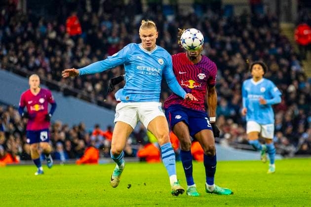 Manchester City v RB Leipzig: Group G - UEFA Champions League 2023 24 Erling Haaland, wearing the number 9 jersey for Manchester City, is in action during the UEFA Champions League Group G match between Manchester City and RB Leipzig at the Etihad Stadium in Manchester, on November 28, 2023. Manchester Manchester United, ManU Kingdom  Copyright: xMIxNewsx originalFilename:fletcher-manchest231128_npeOi.jpg