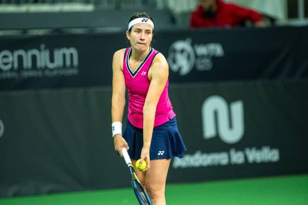 Andorra Open 2023 - Day 2 Anastasija Sevastova of Latvia is in action against Irene Burillo of Spain during the Round of 32 of the Creand Andorra Open Women s Tennis Association WTA, Tennis Damen 2023 tennis tournament at the Poliesportiu d Andorra in Andorra La Vella, Andorra, on November 28, 2023. Andorra la Vella Andorra  Copyright: xMartinxSilvaxCosentinox originalFilename:silvacosentino-andorral231128_npdGP.jpg