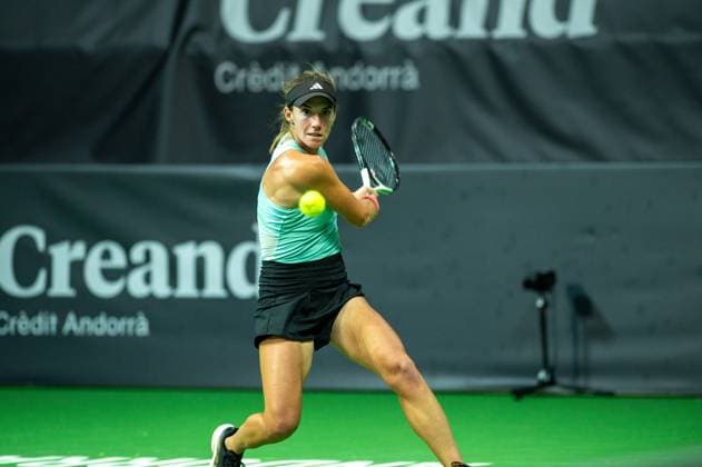Andorra Open 2023 - Day 2 Irene Burillo of Spain is in action against Anastasija Sevastova of Latvia during the Round of 32 of the Creand Andorra Open Women s Tennis Association WTA, Tennis Damen 2023 tennis tournament at the Poliesportiu d Andorra in Andorra La Vella, Andorra, on November 28, 2023. Andorra la Vella Andorra  Copyright: xMartinxSilvaxCosentinox originalFilename:silvacosentino-irenebur231128_npVRq.jpg