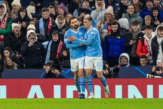 Manchester City v RB Leipzig: Group G - UEFA Champions League 2023 24 Phil Foden 47 of Manchester City is celebrating his goal during the UEFA Champions League, Group G match between Manchester City and RB Leipzig at the Etihad Stadium in Manchester, on November 28, 2023. Manchester Manchester United, ManU Kingdom  Copyright: xMIxNewsx originalFilename:fletcher-manchest231128_npOSn.jpg