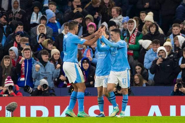 Manchester City v RB Leipzig: Group G - UEFA Champions League 2023 24 Phil Foden 47 of Manchester City is celebrating his goal during the UEFA Champions League, Group G match between Manchester City and RB Leipzig at the Etihad Stadium in Manchester, on November 28, 2023. Manchester Manchester United, ManU Kingdom  Copyright: xMIxNewsx originalFilename:fletcher-manchest231128_nptU5.jpg