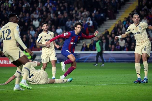 FC Barcelona, Barca v FC Porto: Group H - UEFA Champions League 2023 24 Joao Felix is scoring during the match between FC Barcelona and FC Porto, corresponding to week 5 of the group stage of the UEFA Champions League, played at the Olympic Stadium Lluis Companys in Barcelona, Spain, on November 28, 2023. Barcelona Barcelona Spain  Copyright: xUrbanandsportx originalFilename:urbanandsport-fcbarcel231128_npAof.jpg