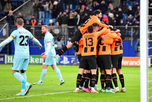 Football I Men I UEFA I Champions League l FC Shakhtar Donetsk Royal Antwerp FC I Matchday 5 I Group H I Season 2023 2024 I Shakhtar Donetsk I 28 11 2023 I Shakhtar Donetsk Goal celebration for 1 0 Goal scorer is Matvienko Mykola FC Shakhtar Donetsk , Sportplatz Volksparkstadion, Hamburg, Stellingen Hamburg Germany