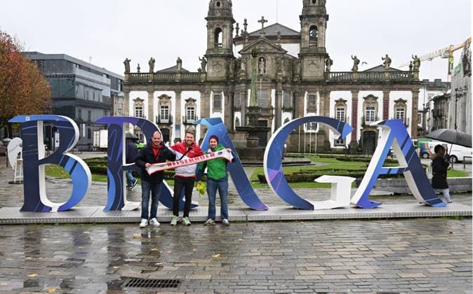 Football, CL, SC Sporting Braga - 1. FC Union Berlin, Union fans in the city centre of Braga