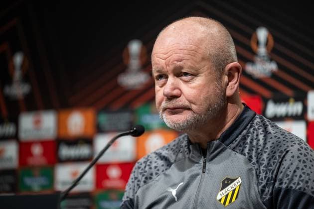 231129 Head coach Per Mathias Hogmo at a press conference with Häcken on November 29, 2023 in Gothenburg Photo Mathias Bergeld BILDBYRAN kod MB MB0784 fotboll football soccer fotball uefa europa league press conference press conference training häcken bbeng  Copyright: MATHIASxBERGELD BB231129MB012