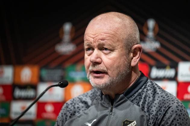 231129 Head coach Per Mathias Hogmo at a press conference with Häcken on November 29, 2023 in Gothenburg Photo Mathias Bergeld BILDBYRAN kod MB MB0784 fotboll football soccer fotball uefa europa league press conference press conference training häcken bbeng  Copyright: MATHIASxBERGELD BB231129MB014