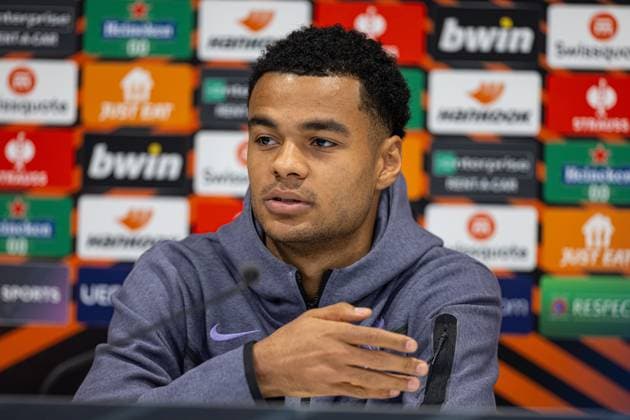 Football - UEFA Europa League - Group E - Liverpool FC v LASK - MD-1 LIVERPOOL, ENGLAND - Wednesday, November 29, 2023: Liverpool s Cody Gakpo during a press conference, PK, Pressekonferenz at Anfield ahead of the UEFA Europa League Group E matchday 5 game between Liverpool FC and LASK. (Photo by David Rawcliffe Propaganda) LIVERPOOL Anfield MERSEYSIDE ENGLAND  Copyright: xDavidxRawcliffex P2023-11-29-Liverpool_LASK_MD-1-20