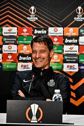 Conference de Presse de l Entraineur de l Union Saint Gilloise Alexander Blessin FOOTBALL : Toulouse vs Union St Gilloise - Match 5 Phase de Groupe de la Ligue Europa - Toulouse - 29-11-2023 ThierryBreton Panoramic 