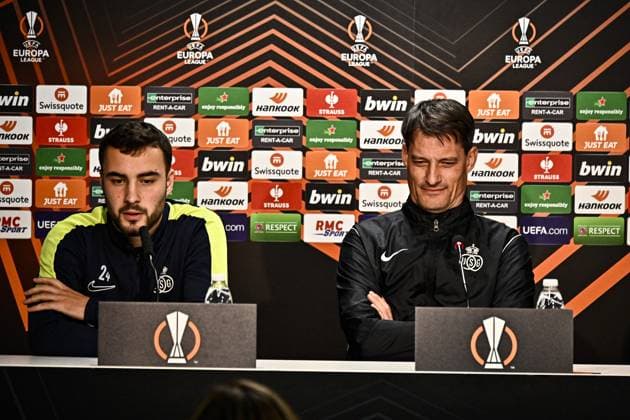 Conference de Presse de l Entraineur de l Union Saint Gilloise Alexander Blessin et du joueur Charles Vanhoutte FOOTBALL : Toulouse vs Union St Gilloise - Match 5 Phase de Groupe de la Ligue Europa - Toulouse - 29-11-2023 ThierryBreton Panoramic 