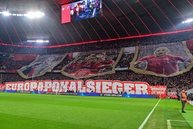 FC Bayern fans show choreography, fans, audience, spectators, mood, atmosphere, stadium, 29 11 2023, Munich Germany , football, UEFA Champions League, group stage, FC Bayern Munich FC Copenhagen xslx