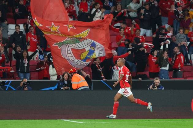 2023 11 29 UEFA Champions League group stage matchday 5 Group D SL Benfica Inter Milan v l , Joao Mario S L Benfica Torjubelel, Goal celebration, celebrate the goal zum 1 0 Copyright: JoaquimxFerreira
