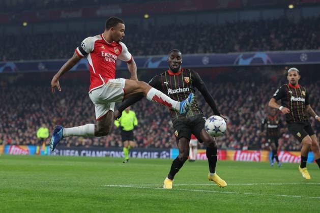 London, England, 29th November 2023. Gabriel Jesus of Arsenal has a shot on goal but fails to score during the UEFA Champions League match at the Emirates Stadium, London. Picture credit should read: Paul Terry Sportimage EDITORIAL USE ONLY. No use with unauthorised audio, video, data, fixture lists, club league logos or live services. Online in-match use limited to 120 images, no video emulation. No use in betting, games or single club league player publications. SPI-2761-0006