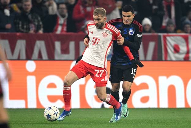 FOOTBALL CHAMPIONS LEAGUE SEASON 2023 2024 Preliminary Round Group A 5 Matchday FC Bayern Muenchen FC Copenhagen 29 11 2023 Konrad Laimer left, FC Bayern Muenchen vs Mohamed Elyounoussi right, FC Copenhagen