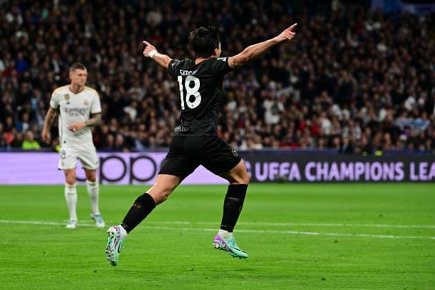 Goal celebration for 0 1 by Giovanni Simeone 18 Napoli , Real Madrid vs SSC Napoli, Football, Champions League, Group stage, 29 11 2023 Madrid Madrid Spain Copyright: xkolbert-press MarcxNiemeyerx
