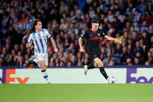 SOCCER - UEFA CL, Sociedad vs RBS SAN SEBASTIAN,SPAIN,29.NOV.23 - SOCCER - UEFA Champions League, group stage, Real Sociedad vs Red Bull Salzburg. Image shows Oskar Gloukh (RBS).  GEPAxpictures xDanielxFernandezxPerez
