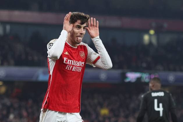 Arsenal gegen Lens 29. November 2023, London Champions™s League Fußball, Gruppe B Arsenal gegen Lens Kai Havertz von Arsenal feiert sein erstes Tor Foto Charlotte Wilson Abseits London UK  Copyright: xCharlottexWilsonx xOffsidexOffside