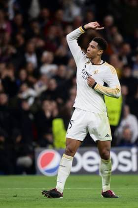 Real Madrid CF v SSC Napoli - UEFA Champions League Jude Bellingham of Real Madrid CF celebrates after scoring a goal during the Serie A football match between Real Madrid CF and SSC Napoli. Milan Italy Copyright: xNicolòxCampox