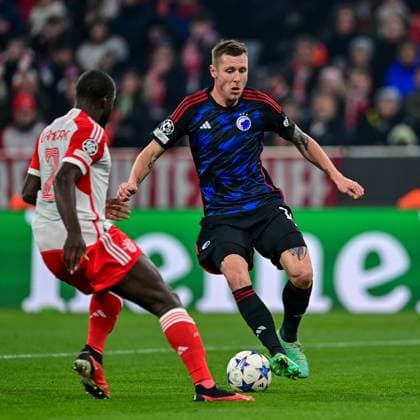 v li Dayot UPAMECANO FC Bayern Munich, FCB, 2 Lukas LERAGER FC Copenhagen, 12 in duel, duel, tackle, dynamic, action, 29 11 2023, Munich Germany , football, UEFA Champions League, group stage, FC Bayern Munich FC Copenhagen xslx