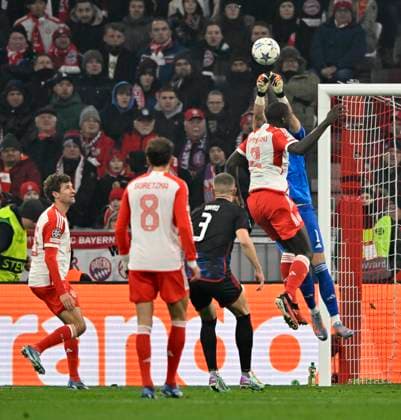 Penalty area scene, goal area scene Goalkeeper Kamil Grabara FC Copenhagen 01 in front of Dayot Upamecano FC Bayern Muenchen FCB 02 FC Bayern Muenchen FCB vs FC Copenhagen Group stage 5 Matchday 29 11 2023 DFL REGULATIONS PROHIBIT ANY USE OF PHOTOGRAPHS AS IMAGE SEQUENCES AND OR QUASI VIDEO FC Bayern Muenchen FCB vs FC Copenhagen