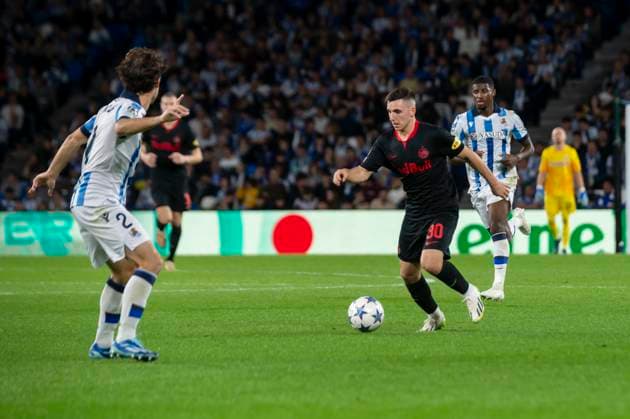 Real Sociedad Vs Salzburg FC: Group D - UEFA Champions League Oscar Gloukh of Salzburg FC in action during the UEFA Champions League match between Real Sociedad and Salzburg FC at Reale Arena. Donostia (Basque Country). November 29, 2023. (Gari Garaialde Bostok Photo) Spain  Copyright: xGarikoitzxGaraialdex GarixGaraialdex GG2311290077