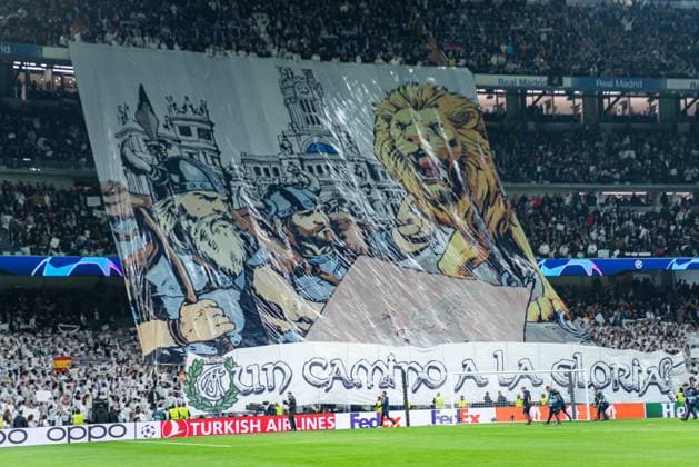 Real Madrid fans coreography before the Champions League football match between Real Madrid and Napoli at Bernabeu Stadium in Madrid, Spain.  Copyright: xAlbertoxGardin IPAxSportx xipa-ax xx IPA_41943127 IPA_Agency_IPA41943127