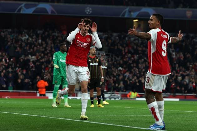 London, England, 29 November 2023: Goal celebrations for Kai Havertz of Arsenal during the UEFA Champions League football match between Arsenal and Lens at Emirates Stadium in London, England. FOOTBALL : Arsenal vs Lens - UEFA Ligue des Champions - 29 11 2023 SPP Panoramic 