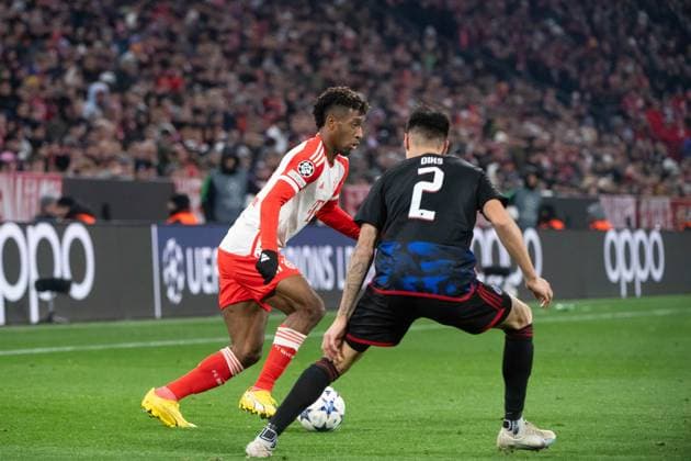 Kingsley Coman FC Bayern Muenchen, 11 in duel with Kevin Diks FC Copenhagen, 02 , GER, FC Bayern Muenchen FCB vs FC Copenhagen FCK , Football, UEFA Champions League, Matchday 5, Group A, Season 2023 2024, 29 11 2023 DFB DFL regulations prohibit any use of photographs as image sequences and or quasi video GER, FC Bayern Muenchen FCB vs FC Kopenhagen FCK , Fußball, UEFA Champions League, 5 Spieltag, Gruppe A, Saison 2023 2024, 29 11 2023 Muenchen Copyright: xEibner-Pressefoto Memmlerx EP_MMR