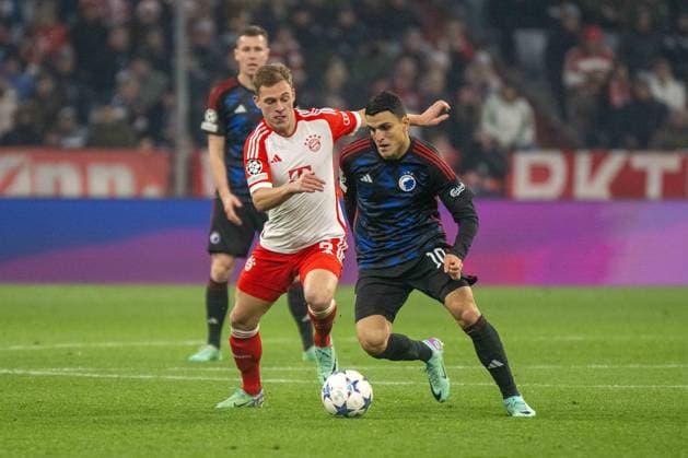Joshua Kimmich FC Bayern Muenchen and Mohamed Elyounoussi FC Copenhagen Germany, Muenchen, 29 11 2023, Football, UEFA Champions League FC Bayern Muenchen vs FC Copenhagen, Season 2023 2024, Match Day 5, Allianz Arena Photo A2 Bildagentur Peter Hartenfelser