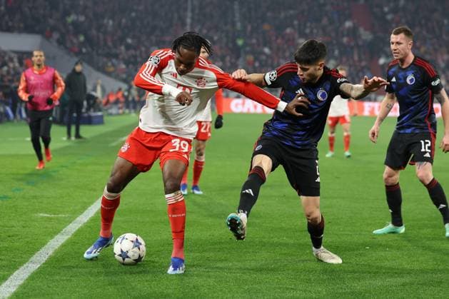 in duel, action, with Mathys Tel 39 FC Bayern Muenchen , Kevin Diks 2 FC Copenhagen , FC Bayern Muenchen vs FC Copenhagen, Champions League, football, preliminary round, second leg, 29 11 2023 Muenchen Bayern Germany Copyright: xkolbert-press ChristianxKolbertx